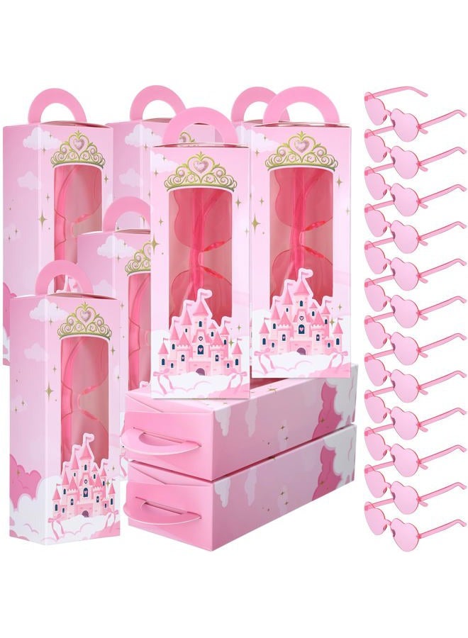 Tellegloww 32 Pieces Princess Theme Party Favor Includes Pink Princess Castle Theme Gift Boxes and Heart Shaped Sunglasses for Birthday Party Baby Shower Supplies - Image 1