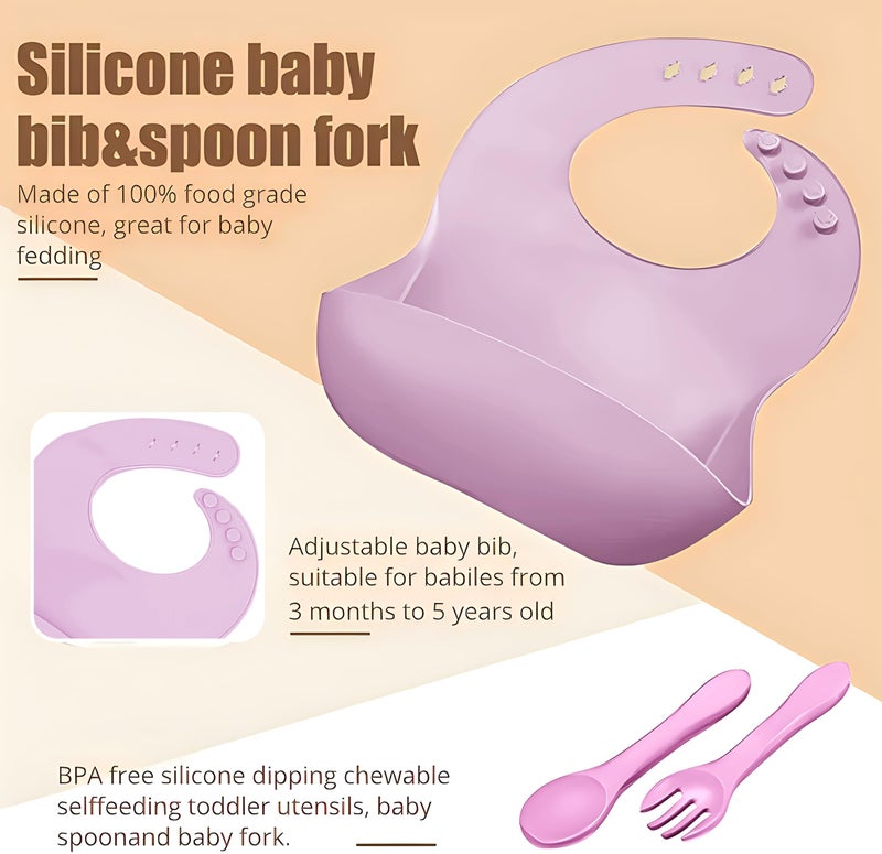 MIICASA Silicone Baby Feeding Set,Miicasa Baby Led Weaning Supplies Kit With Suction Bowl & Car Plate, Bib, Spoon, Fork, Cup - Food-Grade Silicone, Dishwasher-Safe, No BPAs - For 3+ Months - Image 3