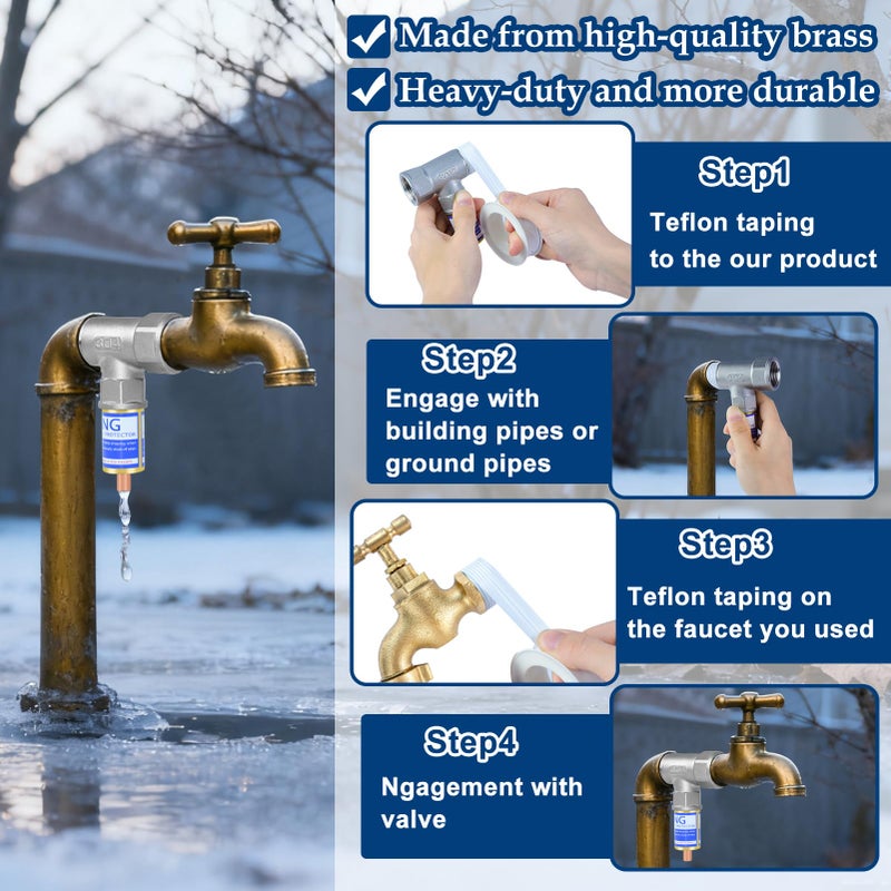 Fantang 2Set T-Type Outdoor Faucet Freeze Protection Heavy Duty Garden Faucet Freeze Prevention Valve Anti Freeze Winter Faucets Protector Faucet Cover Replacement with Tape Fit 3/4" Thread for Farm Courtyard - Image 3