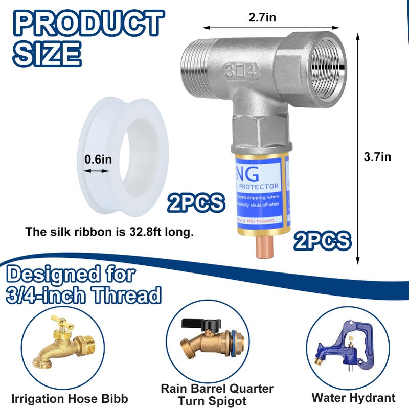 Fantang 2Set T-Type Outdoor Faucet Freeze Protection Heavy Duty Garden Faucet Freeze Prevention Valve Anti Freeze Winter Faucets Protector Faucet Cover Replacement with Tape Fit 3/4" Thread for Farm Courtyard - Image 2