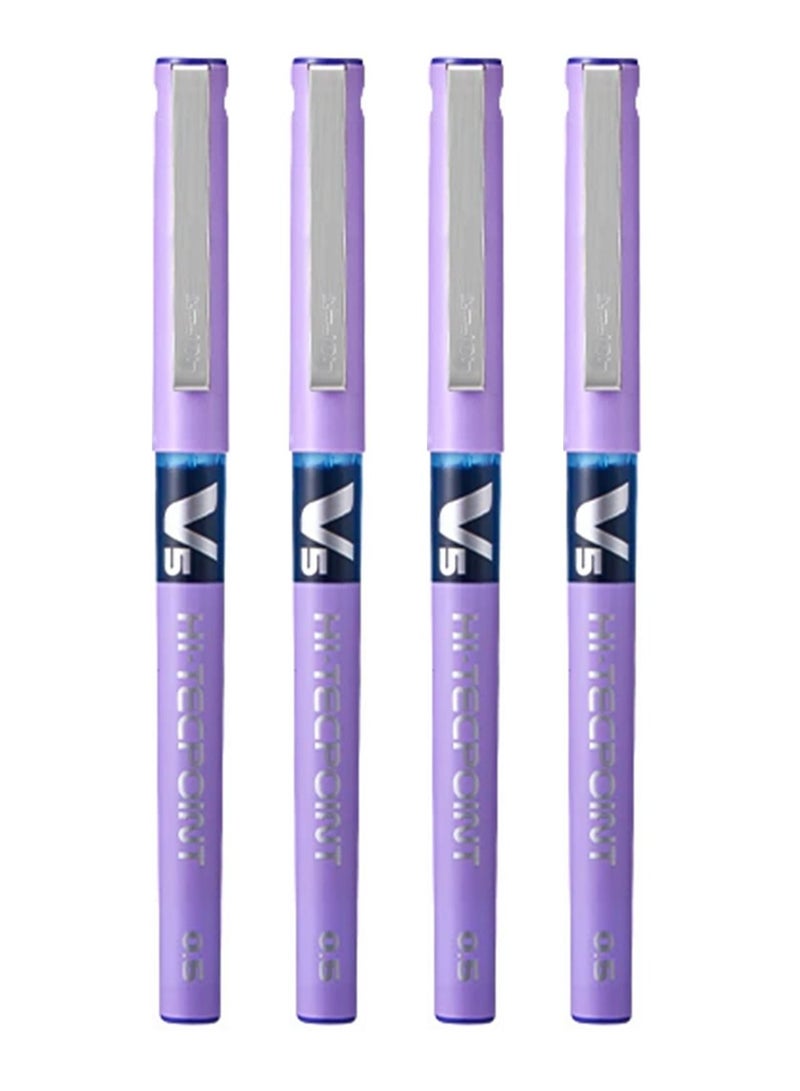 PILOT قلم حبر جاف رولر بول 4 قطع هاي تيك بوينت V5 بحبر بنفسجي - Image 1