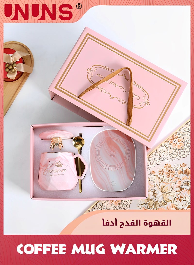 UNUNS Coffee Mug Warmer,Beverage Warmer Set,Auto On/Off Gravity-Induction Coffee Tea Water Milk Warmer,Ceramic Cup Set For Office Home Use,Pink - Image 1