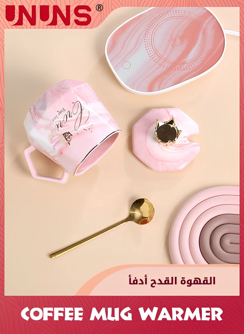 UNUNS Coffee Mug Warmer,Beverage Warmer Set,Auto On/Off Gravity-Induction Coffee Tea Water Milk Warmer,Ceramic Cup Set For Office Home Use,Pink - Image 3