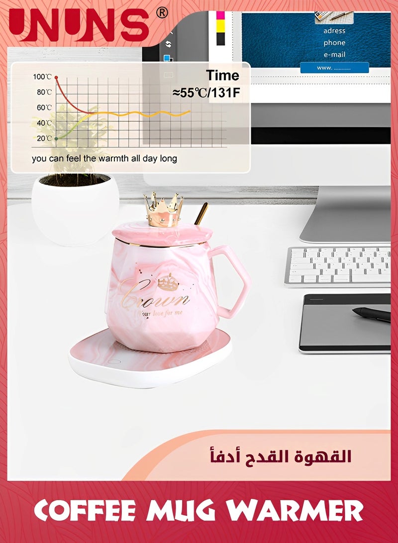 UNUNS Coffee Mug Warmer,Beverage Warmer Set,Auto On/Off Gravity-Induction Coffee Tea Water Milk Warmer,Ceramic Cup Set For Office Home Use,Pink - Image 4