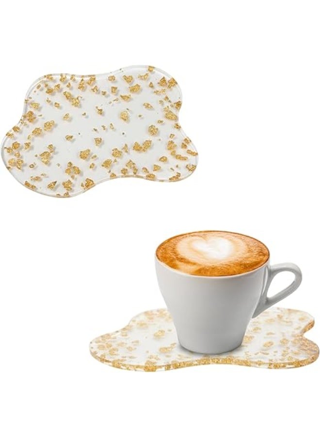 عدة أكواب (كوستر) أكريليك شفافة بتصميم سحابة عصرية مع رقائق ذهبية - حصيرة عازلة للحرارة وصحن ديكور للمجوهرات للمنزل والمكتب - Image 4