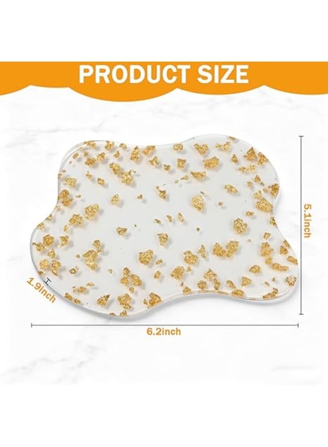 عدة أكواب (كوستر) أكريليك شفافة بتصميم سحابة عصرية مع رقائق ذهبية - حصيرة عازلة للحرارة وصحن ديكور للمجوهرات للمنزل والمكتب - Image 5