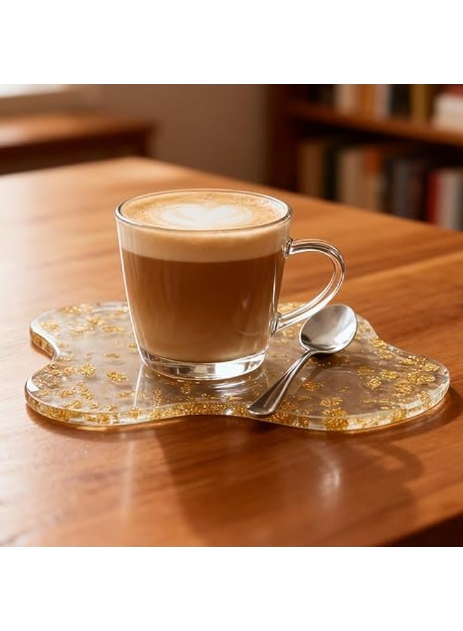 عدة أكواب (كوستر) أكريليك شفافة بتصميم سحابة عصرية مع رقائق ذهبية - حصيرة عازلة للحرارة وصحن ديكور للمجوهرات للمنزل والمكتب - Image 2