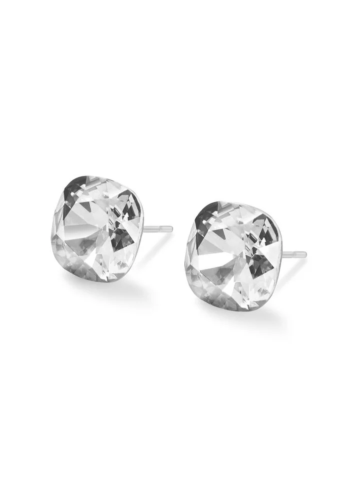 Seona Seona Sophia 10mm Cushion Cut Crystal Earrings – Hypoallergenic Stud Earrings for Women, Tarnish‑Free Stainless Steel Jewelry for Sensitive Ears - Crystal Clear