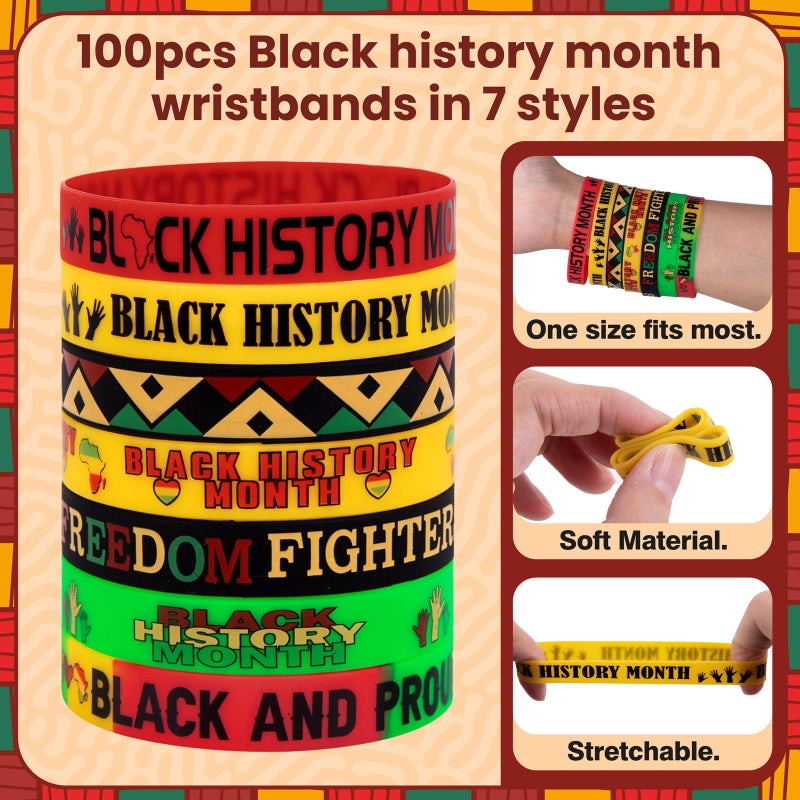 Moon Boat 100Sets Black History Month Decorations Gifts Bulk: Silicone Rubber Bracelets and Bookmarks Goodie Bag Stuffers African Party Favors - Image 3