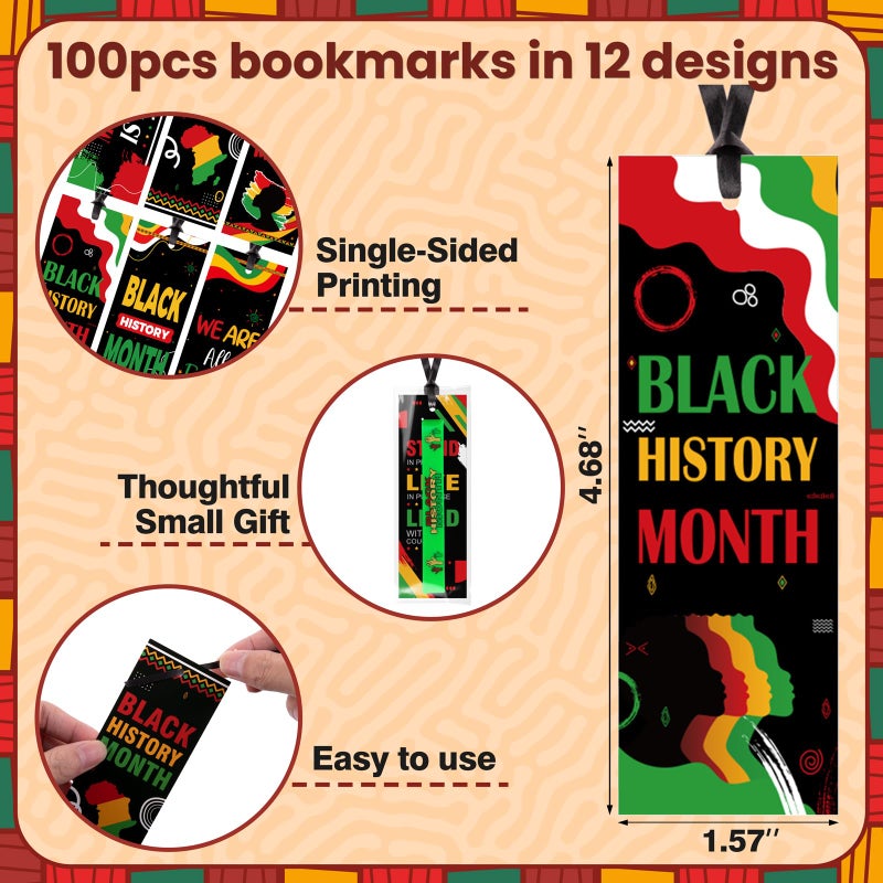 Moon Boat 100Sets Black History Month Decorations Gifts Bulk: Silicone Rubber Bracelets and Bookmarks Goodie Bag Stuffers African Party Favors - Image 4