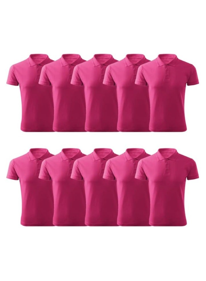 PRINTSHOP4ME Pack Of 10 Pcs Women's Regular-Fit Golf Polo T-shirt Pure Cotton Short Sleeve 220 GSM Basic Colors  - Image 1