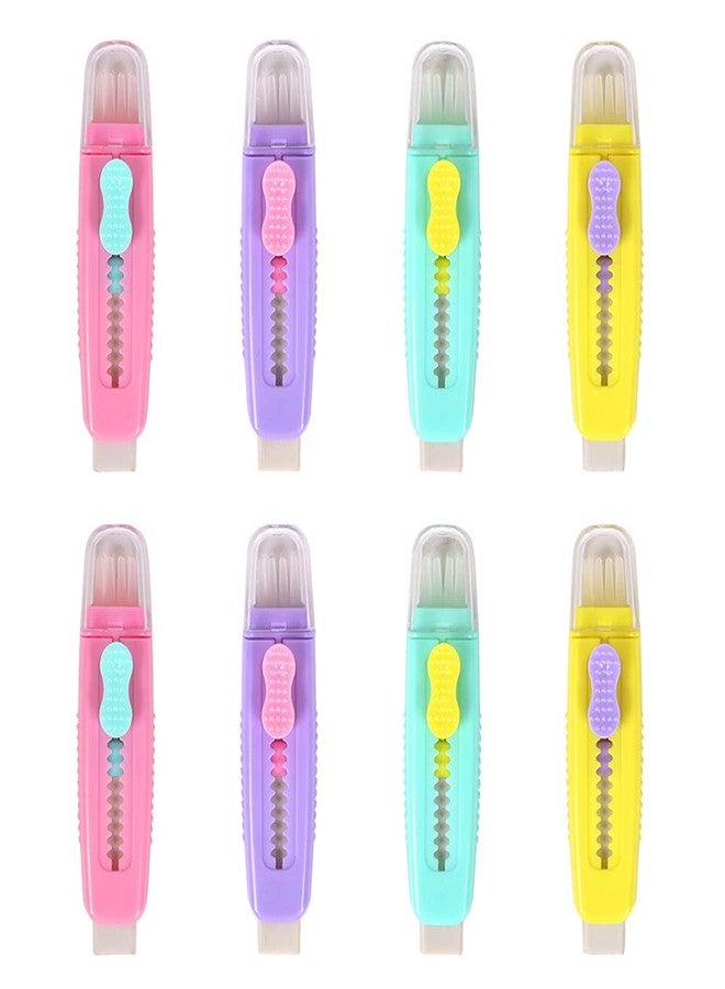 Waremew 8 Pcs Creative Retractable Pencil Erasers with Brush, Colored Push-Pull Rubber Eraser for Students Kids School Office Pencils Painting Drawing Gift Supplies - Image 1