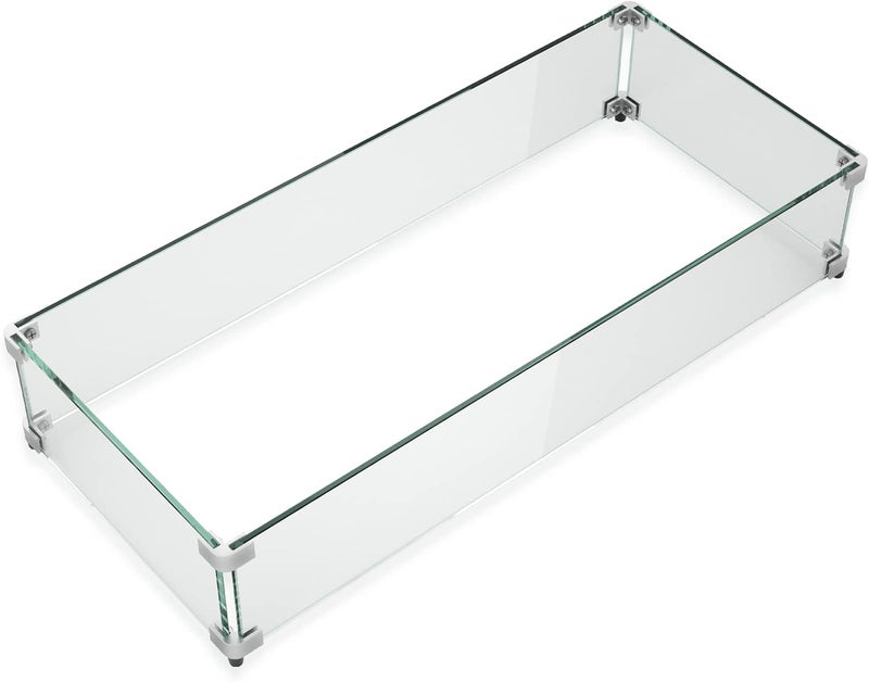 GASPRO 35.5 x 15.5 Inch Glass Wind Guard for Rectangular Fire Pit Table, Thick and Sturdy Tempered Glass Panel with Hard Aluminum Corner Bracket & Rubber Feet, Easy to Assemble - Image 1
