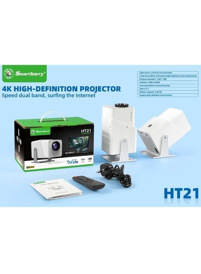 Smartbarry Mini Smart HD Projector – WiFi & Bluetooth Portable Home Video Projector with Android 11, 180° Rotatable Adjustment, Automatic Keystone Correction, Compact & High-Performance Entertainment – White - Image 2