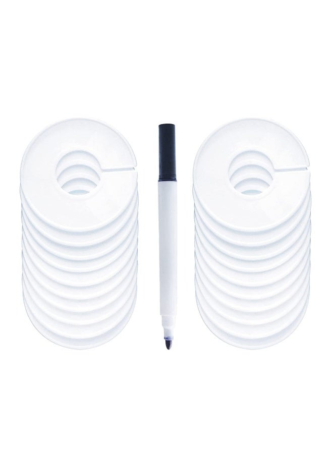 Clothing Rack Size Dividers, Wardrobe Round Hangers Label Closet Dividers with One Marker Pen, for Clothes Organization, White, 20 Pcs - Image 1
