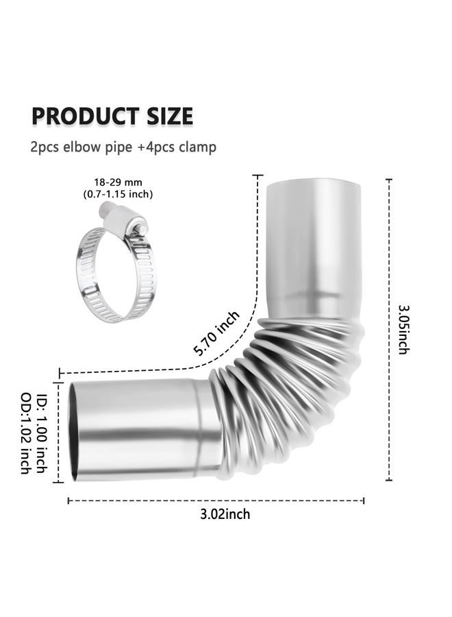 Stacool Diesel Heater Exhaust Pipe Kit,2PCS 24mm Stainless Steel Exhaust Hoses Elbow Connector with 4PCS Hose Clamps,Universal Car Exhaust Repair Kit Diesel Heater Accessories for Diesel Air Heater - Image 2