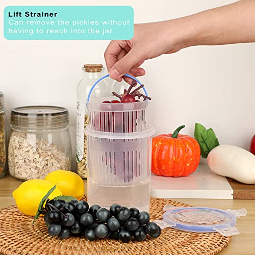 JUXYES Plastic Pickle Jar with Strainer Flip, Transparent Pickle Storage Container with Strainer Insert, Pickle Jar Juice Separator Dry Wet Separation, Pickle And Olive Container with Lock - Image 3