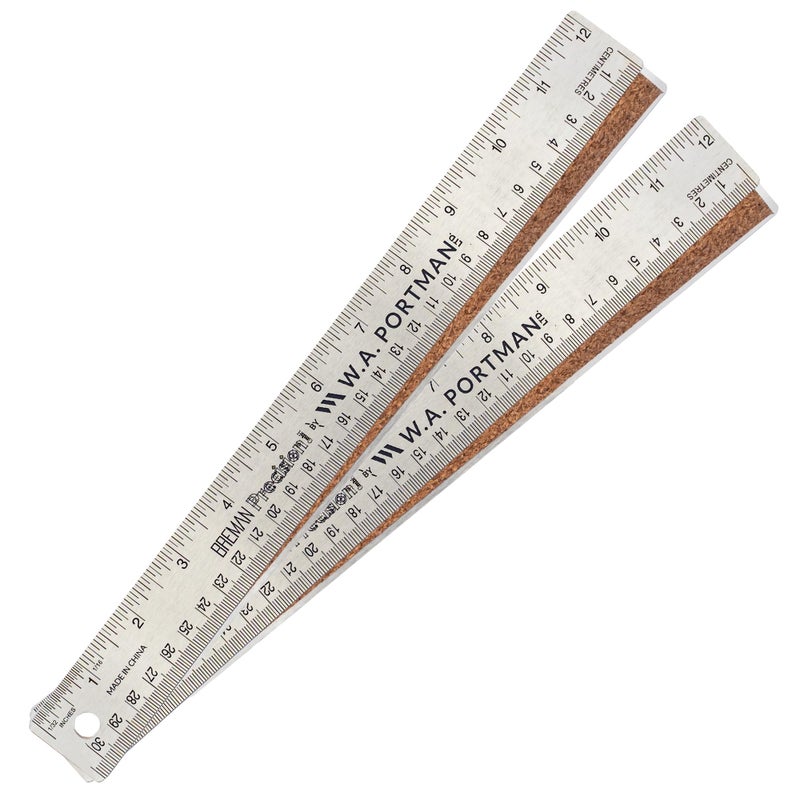 W.A. Portman   Metal Ruler 12 Inch Cork Back â€“ 2 Pk Stainless Steel Straight Edge, Flexible Non-Slip Metal Ruler with Cork Backing â€“ Imperial & Metric for Crafting, School, Workshop & Home Use - Image 1