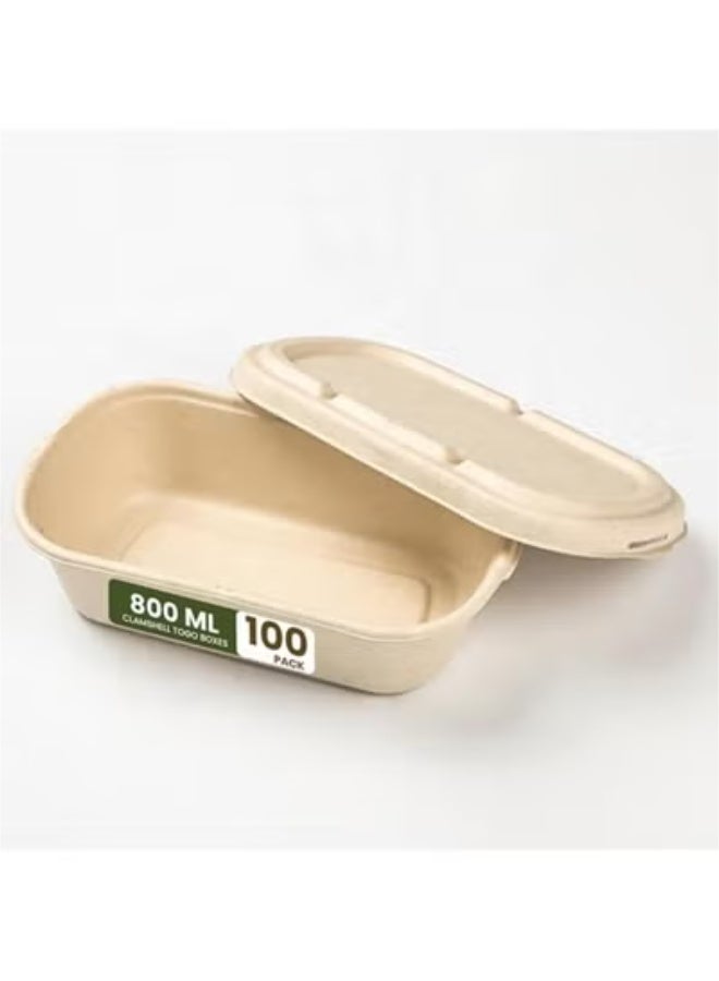 ecoway 100% Compostable Clamshell ToGo Boxes for Food Disposable Take Out Containers, Made of Biodegradable Sugar Cane, Eco-Friendly Bagasse, Heavy-Duty ToGo Containers, Pack of 100 - Image 1