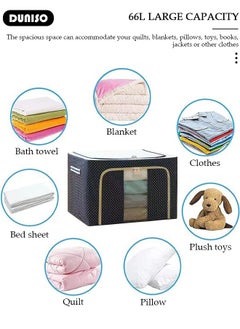 DUNISO 2 Pack Closet Storage Box with Metal Frame, Stackable Flodable Closet Container Organizer with Lids Handle Double & Zippers, Large Capacity Wardrobe Clothes Storage Box with Clear Window for Blanket, Bedding, Clothes, Comforter  - Image 3