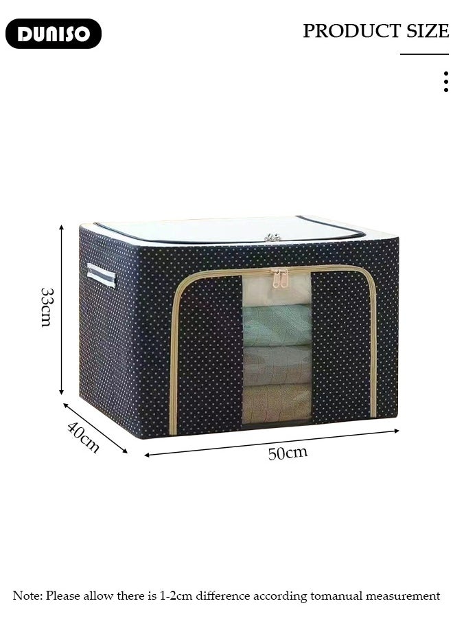 DUNISO - 2 Pack Closet Storage Box with Metal Frame, Stackable Flodable Closet Container Organizer with Lids Handle Double & Zippers, Large Capacity Wardrobe Clothes Storage Box with Clear Window for Blanket, Bedding, Clothes, Comforter - Image 1