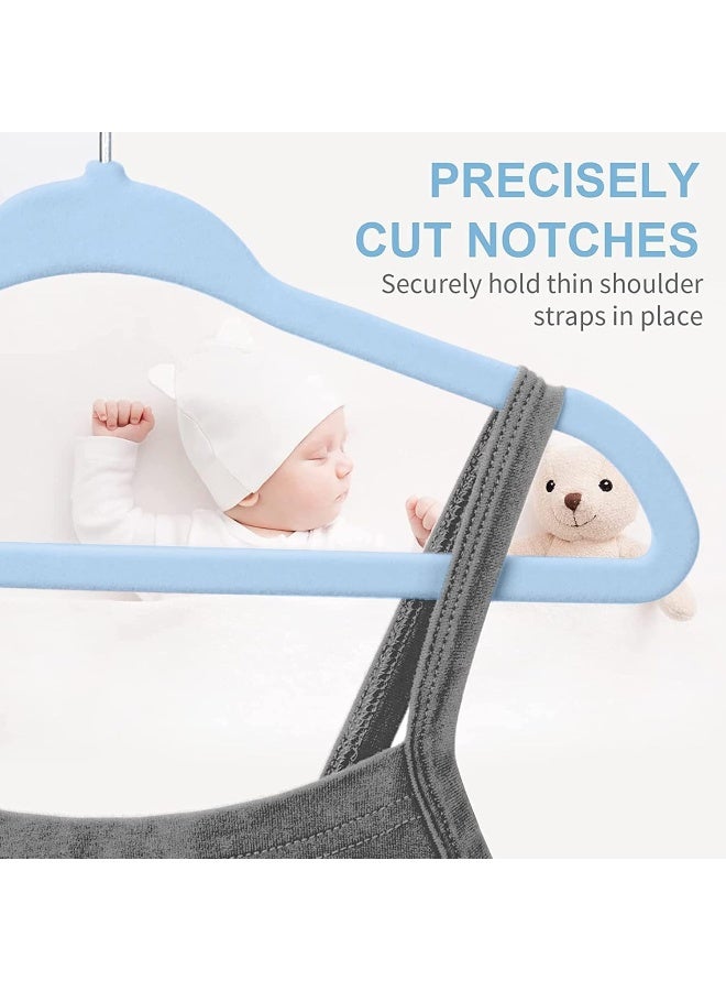 Red Dot Gift Baby Velvet Hangers 11Inch/28cm - Nursery Clothes Hangers Non Slip Toddler Hangers, 360 Chrome Swivel Hook (Baby Blue, 30) - Image 4