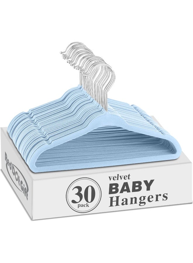Red Dot Gift Baby Velvet Hangers 11Inch/28cm - Nursery Clothes Hangers Non Slip Toddler Hangers, 360 Chrome Swivel Hook (Baby Blue, 30) - Image 1