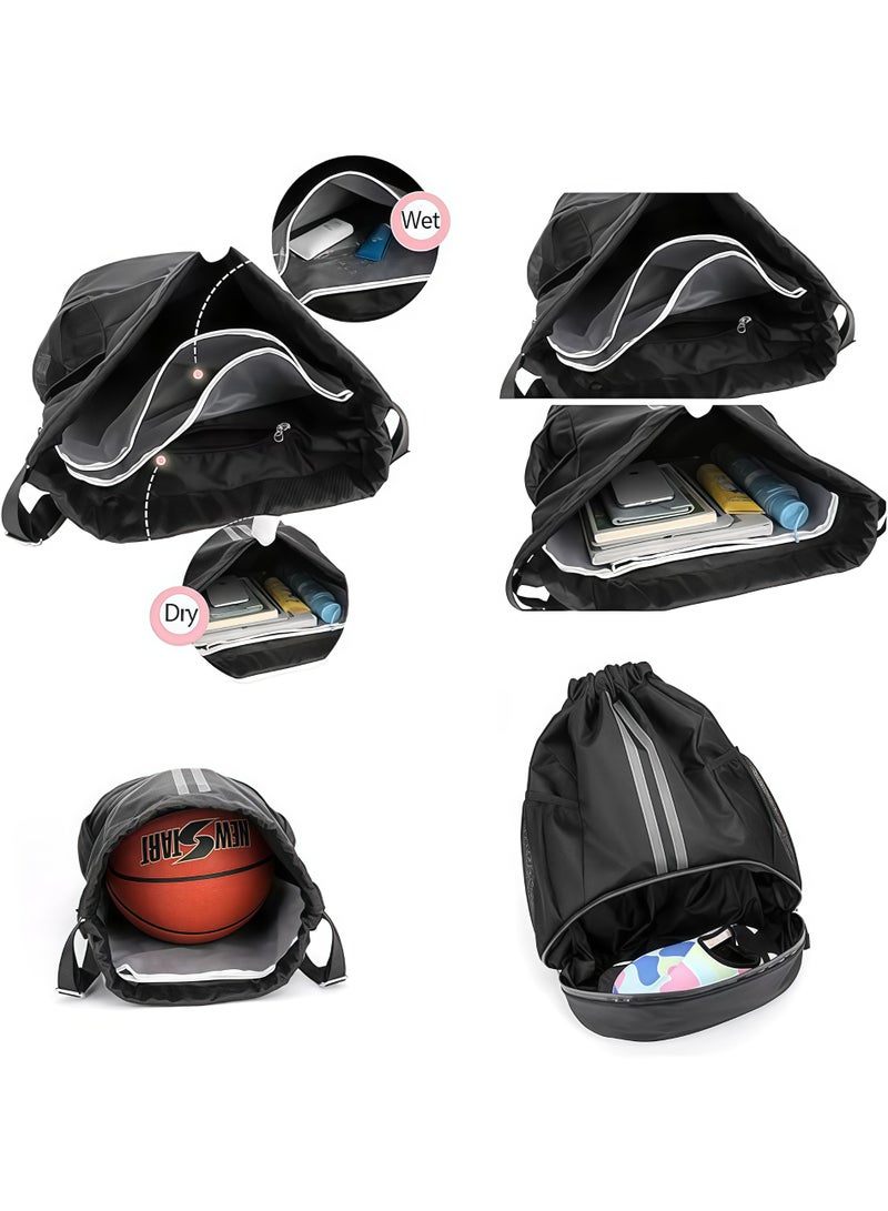 Drawstring Gym Bag, Large Waterproof Sport Backpack for Men and Women, Swim Bag with Shoe Compartment, Heavy Duty Pull String Sack for Basketball, Soccer, Travel, and Outdoor Workouts - Image 5