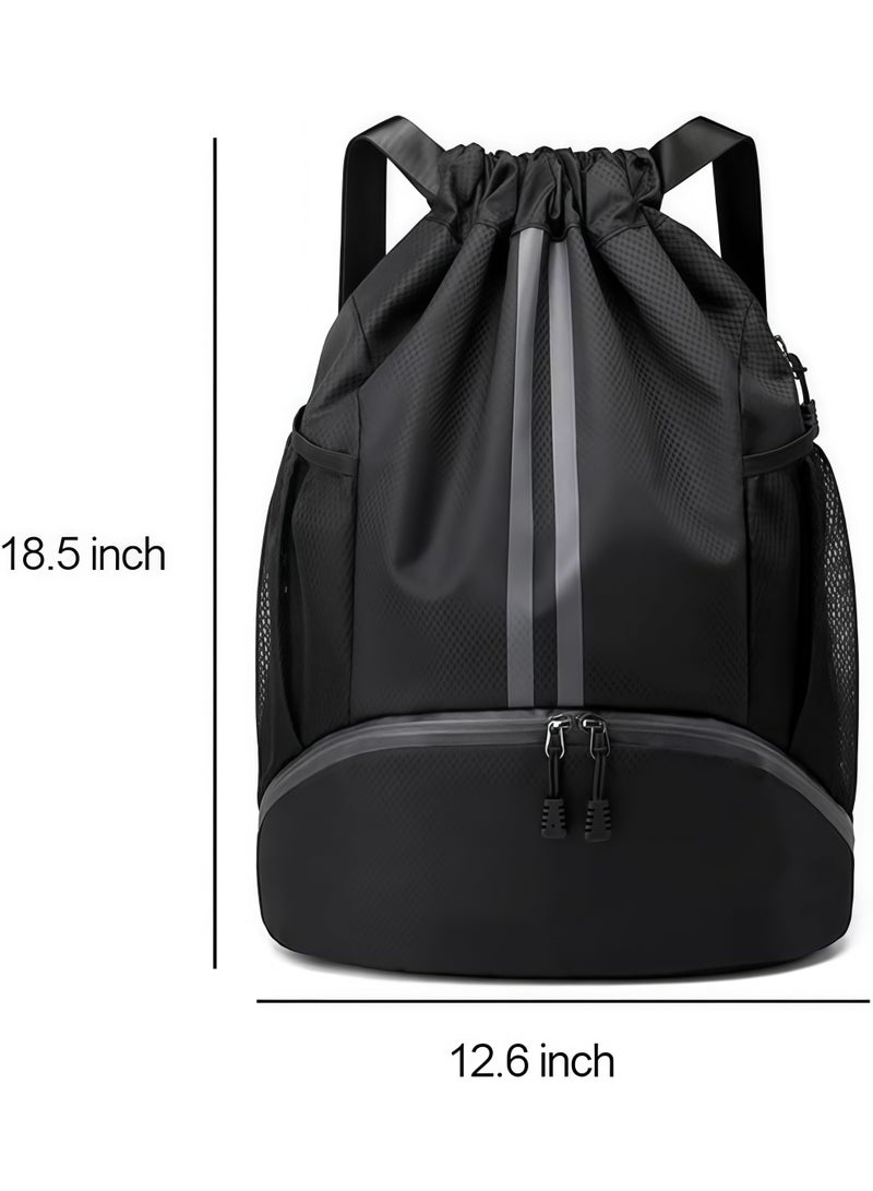 Drawstring Gym Bag, Large Waterproof Sport Backpack for Men and Women, Swim Bag with Shoe Compartment, Heavy Duty Pull String Sack for Basketball, Soccer, Travel, and Outdoor Workouts - Image 2