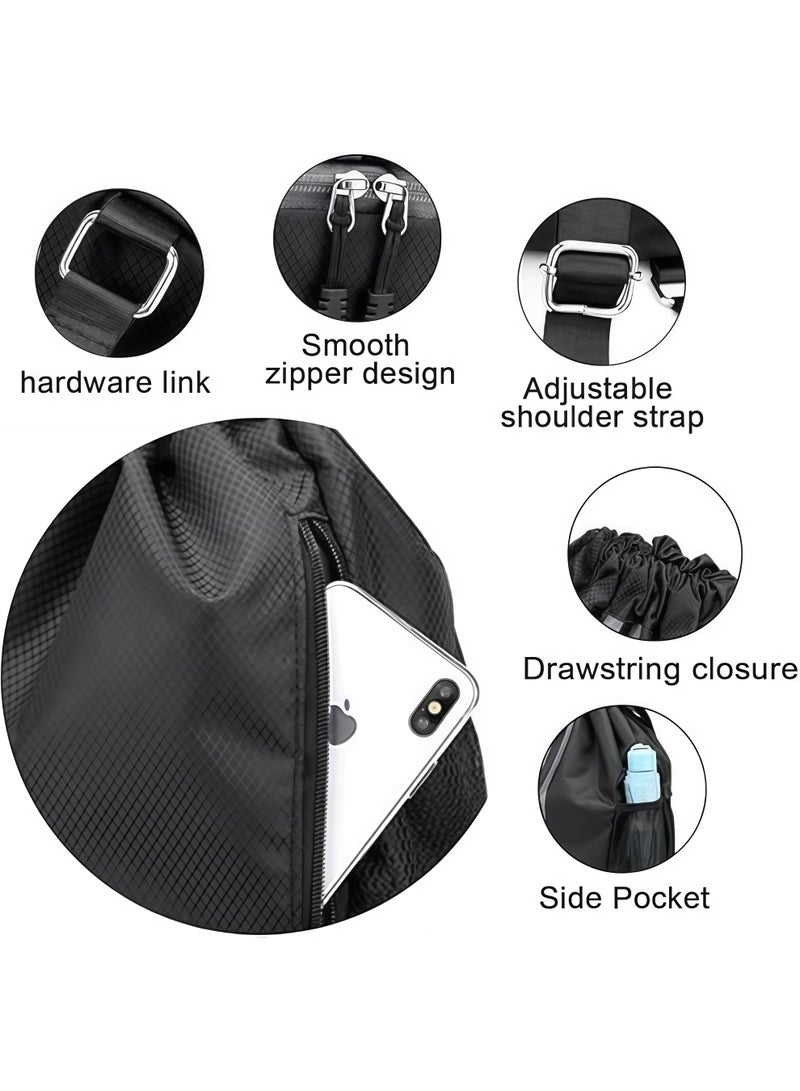 Drawstring Gym Bag, Large Waterproof Sport Backpack for Men and Women, Swim Bag with Shoe Compartment, Heavy Duty Pull String Sack for Basketball, Soccer, Travel, and Outdoor Workouts - Image 4