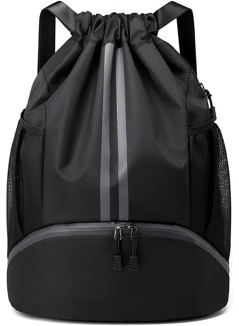Drawstring Gym Bag, Large Waterproof Sport Backpack for Men and Women, Swim Bag with Shoe Compartment, Heavy Duty Pull String Sack for Basketball, Soccer, Travel, and Outdoor Workouts - Image 1