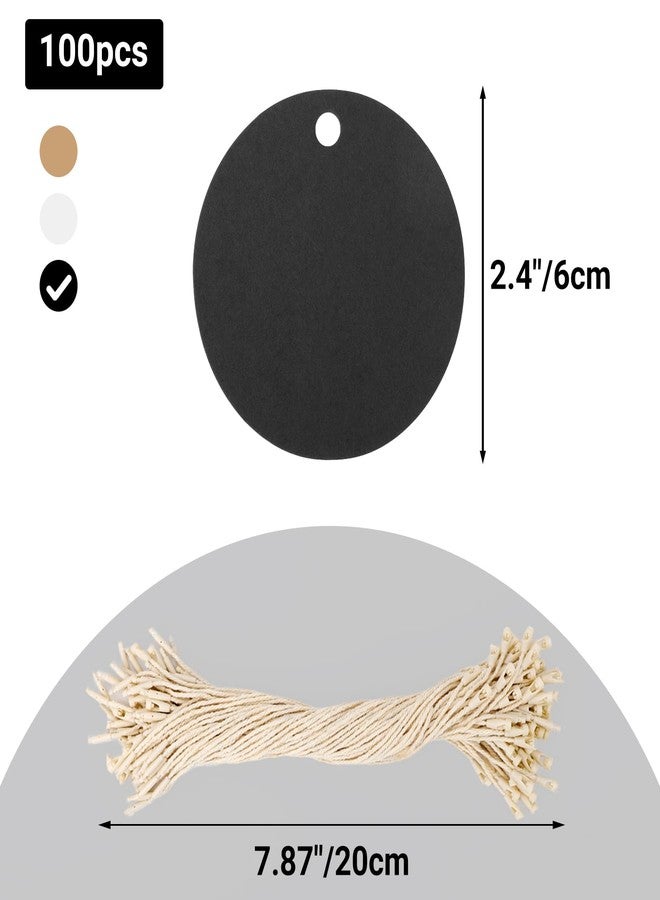 EUSOAR Price Tags with String, 100 Pcs 2.4" Black Blank Paper Gift Hang Tags, Round Hanging Retail Tags for Labeling Personalized for Birthday Party Gift Wrapping Wedding Holiday Favor Decoration - Image 2