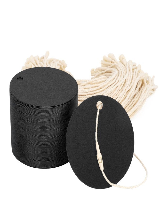 EUSOAR Price Tags with String, 100 Pcs 2.4" Black Blank Paper Gift Hang Tags, Round Hanging Retail Tags for Labeling Personalized for Birthday Party Gift Wrapping Wedding Holiday Favor Decoration - Image 1