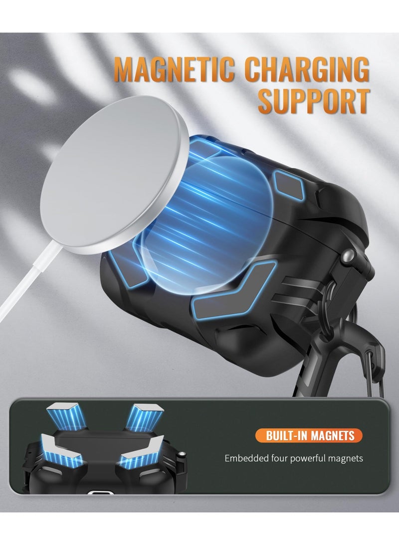 موبوسي جراب AirPods Pro 3 مع قفل، متوافق مع علبة AirPods Pro الجيل الثالث [متوافق مع MagSafe]، غطاء حماية بمعيار عسكري مع مجموعة تنظيف وحلقة تعليق للرجال (2025)، لون أسود - Image 3