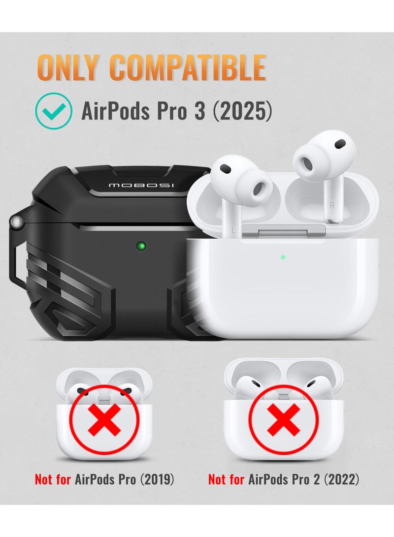موبوسي جراب AirPods Pro 3 مع قفل، متوافق مع علبة AirPods Pro الجيل الثالث [متوافق مع MagSafe]، غطاء حماية بمعيار عسكري مع مجموعة تنظيف وحلقة تعليق للرجال (2025)، لون أسود - Image 5