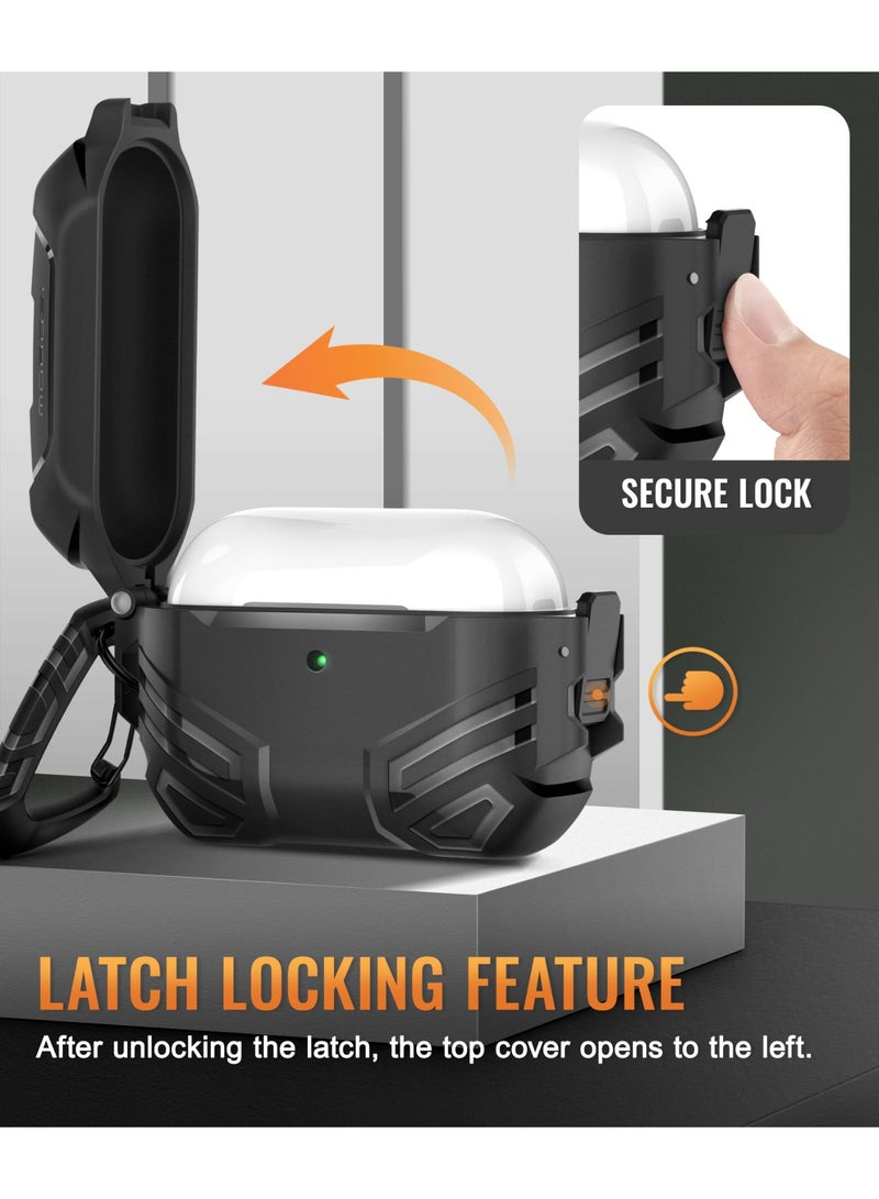 موبوسي جراب AirPods Pro 3 مع قفل، متوافق مع علبة AirPods Pro الجيل الثالث [متوافق مع MagSafe]، غطاء حماية بمعيار عسكري مع مجموعة تنظيف وحلقة تعليق للرجال (2025)، لون أسود - Image 2