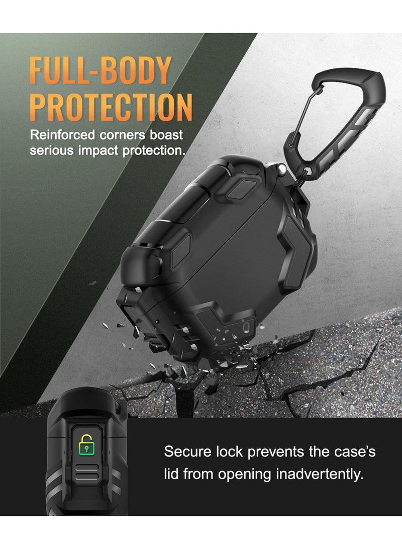 موبوسي جراب AirPods Pro 3 مع قفل، متوافق مع علبة AirPods Pro الجيل الثالث [متوافق مع MagSafe]، غطاء حماية بمعيار عسكري مع مجموعة تنظيف وحلقة تعليق للرجال (2025)، لون أسود - Image 4