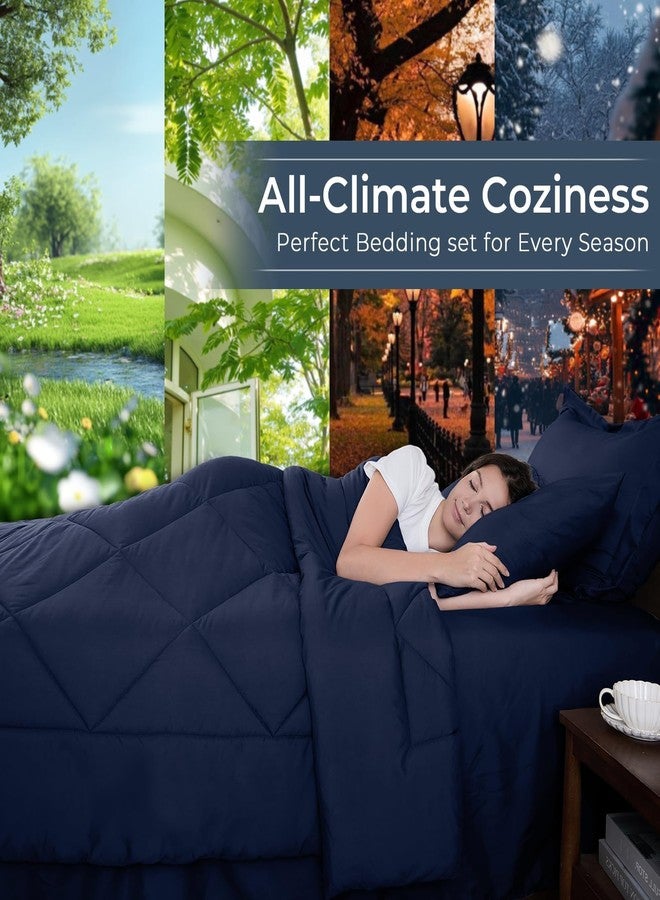HEVUMYI Navy Blue Twin-XL Comforter Set - 5-Piece All Season Bed in a Bag Twin-XL, Ultra Soft Bedding Set with Comforter, Flat Sheet, Fitted Sheet, Pillowcases, Pillow Shams, Navy Blue - Image 3