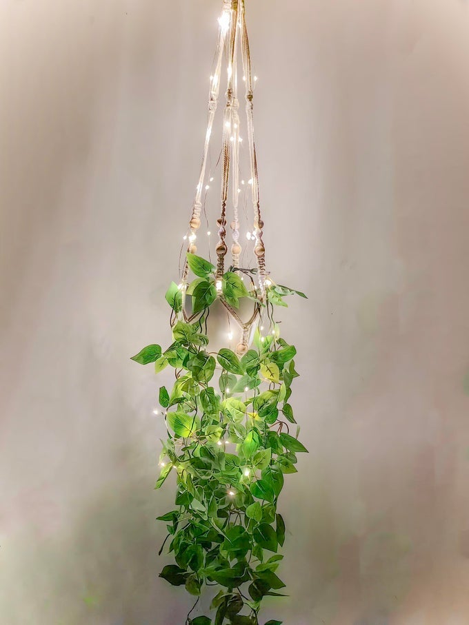 FAKE HANGING PLANTS WITH LIGHTS ARTIFICIAL PLANTS FOR HOME DECOR MACRAME PLANT HANGER WITH FAKE VINES FAUX HANGING PLANTER FOR WALL CEILING BEDROOM BATHROOM KITCHEN OFFICE BOHO DECOR INDOOR