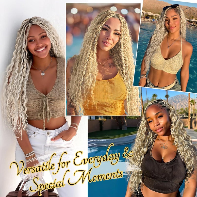 BARSDAR Deep Wave Crochet Braiding Hair, 55 cm 6 Packs Ocean Wave GoGo Curl Crochet Hair for Women Synthetic Boho Braids Long Wavy Curly Braids Hair Extension – Platinum Blonde - Image 5