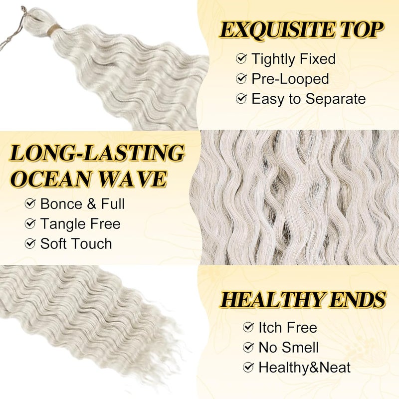 BARSDAR Deep Wave Crochet Braiding Hair, 55 cm 6 Packs Ocean Wave GoGo Curl Crochet Hair for Women Synthetic Boho Braids Long Wavy Curly Braids Hair Extension – Platinum Blonde - Image 3