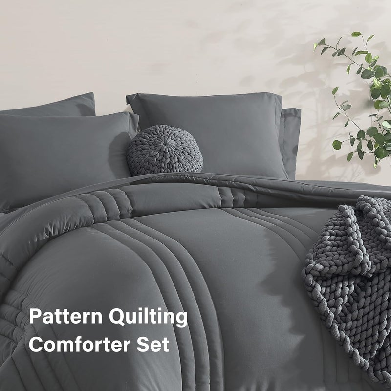 Monbix Twin XL Size Comforter Set - Extra Long 5 Pieces Dorm Bedding Sets, Quilting Design Fluffy Bed in a Bag Twin XL with Sheets, Pillowcase & Sham(Grey) - Image 3