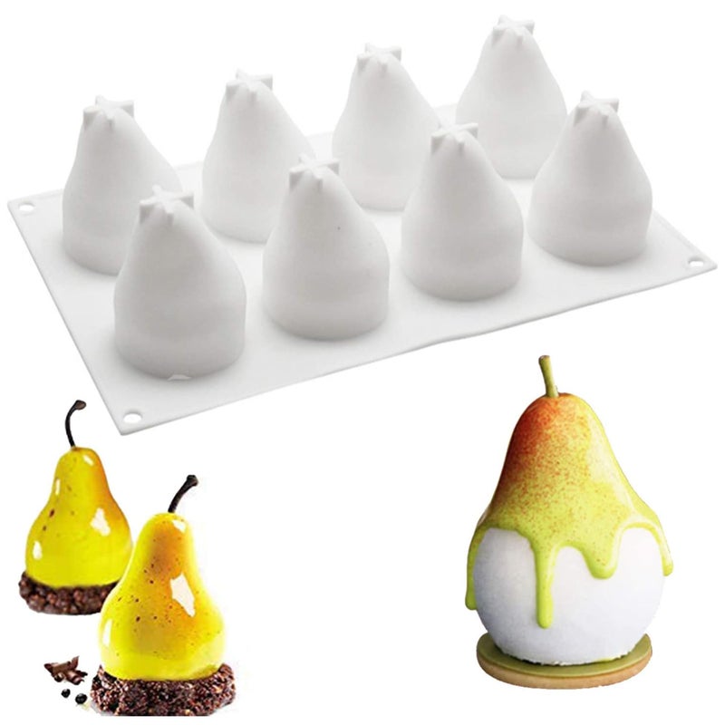 OCPO KITCHEN 3D Pear Silicone Mold for Baking Mousse Cake French Dessert Pastry Chocolate Pudding Cupcake NonStick and Easy Release Pear Shaped 8Cavity
