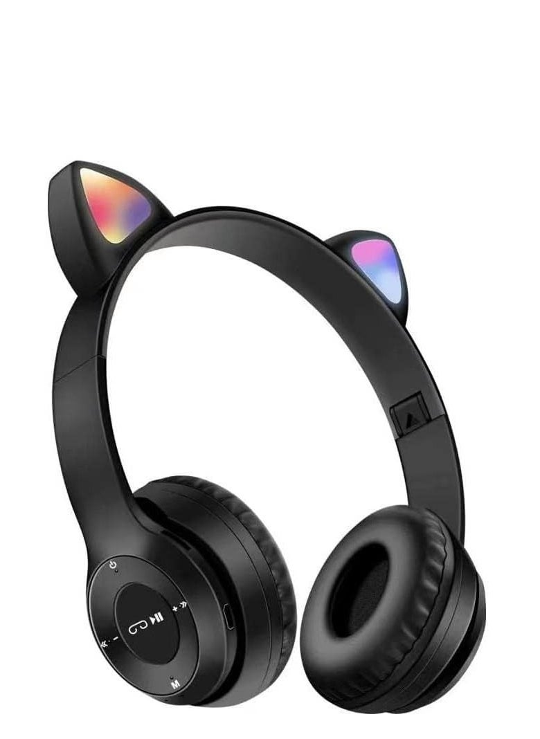 Generic Wireless Gaming Headset p47M LED Light Cat-Ear Headphones, Bluetooth Stereo Headset, Kids Adult (Black)  - Image 1
