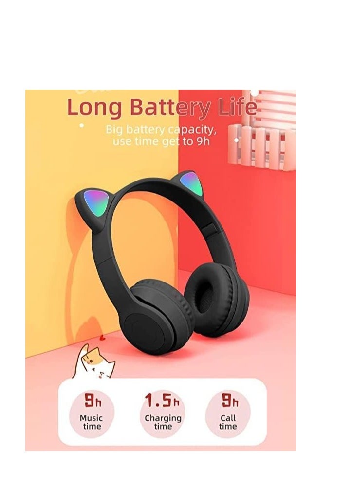 Generic Wireless Gaming Headset p47M LED Light Cat-Ear Headphones, Bluetooth Stereo Headset, Kids Adult (Black)  - Image 5