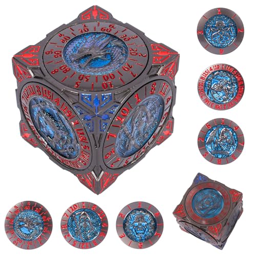 Luazuri DND Spinner Dice 7in1 Metal Dice Set with 3D Relief Dragon Design Unique Spinner Design for Dungeons Dragons Fantasy RPG Polyhedral Dice Set for DD Players DM Bluered - Image 1