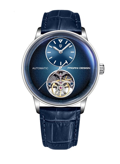 The New Men's Watch, High-Quality Imported Movement, 42mm Silver Frame with Blue Dial and Blue PU Leather Strap, Fashionable and Luxurious PD1796