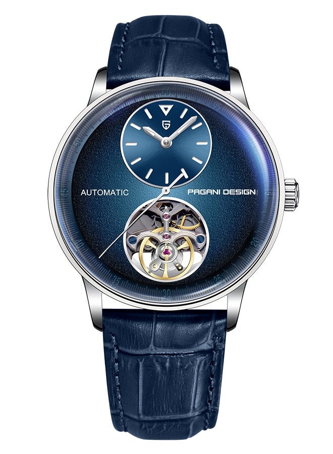 باغاني ديزاين ساعة رجالية جديدة ، حركة مستوردة عالية الجودة ، إطار فضي 42 مللي متر مع قرص أزرق وحزام من جلد البولي يوريثان الأزرق ، عصرية وفاخرة بي دي 1796 - Image 1