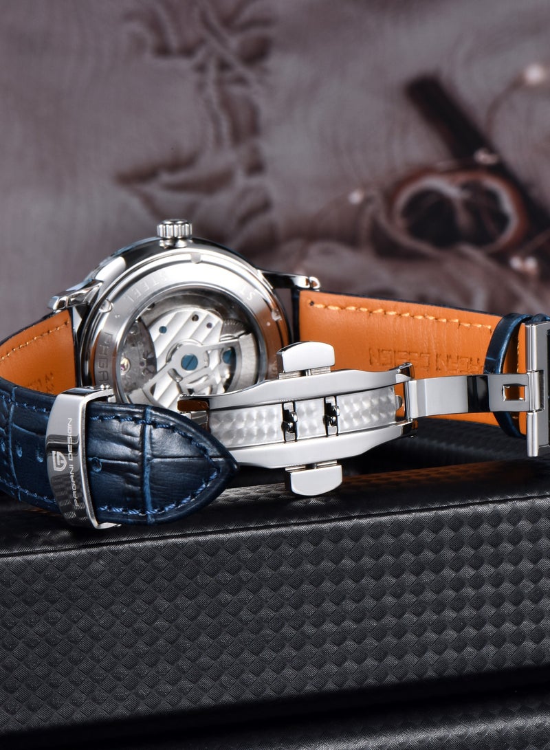 باغاني ديزاين ساعة رجالية جديدة ، حركة مستوردة عالية الجودة ، إطار فضي 42 مللي متر مع قرص أزرق وحزام من جلد البولي يوريثان الأزرق ، عصرية وفاخرة بي دي 1796 - Image 5