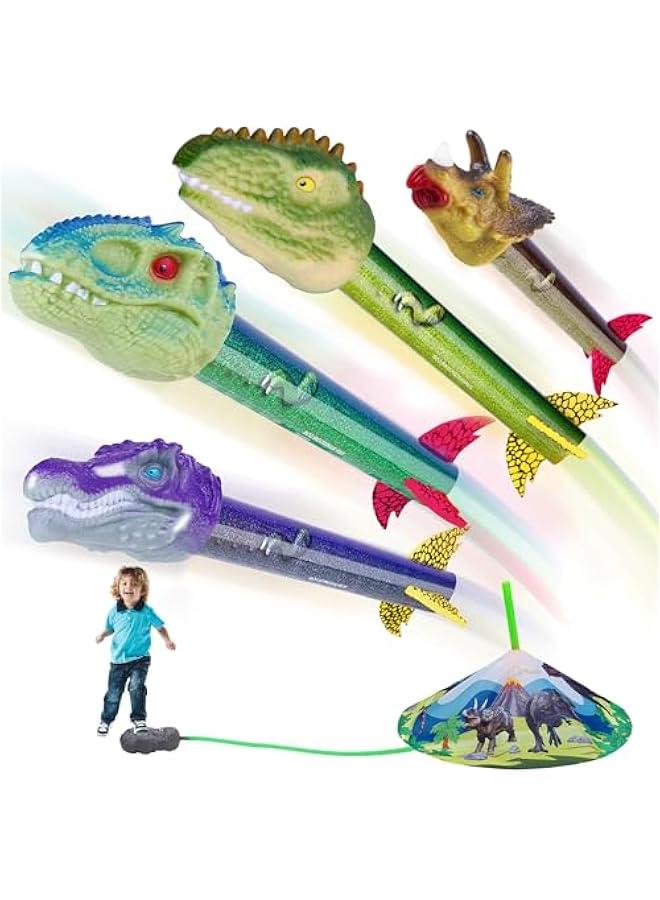Dinosaur Toy Rocket Launcher for Kids - Launch Up to 100 Ft, 4 Rockets, Outdoor Outside Toys for Kids, Dinosaur Toys, Birthday Gifts for 3 4 5 6 7 8-12 Year Old Boys Girls - Image 1